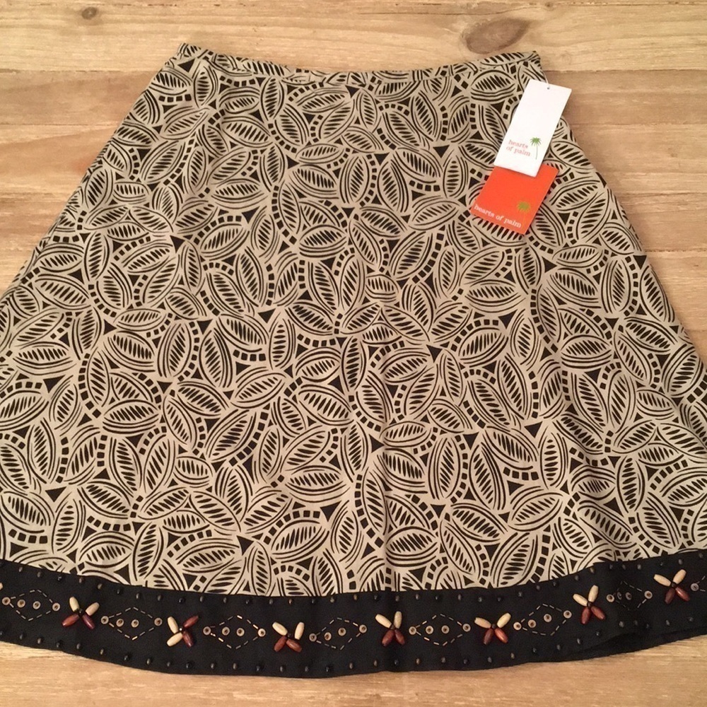 Hearts Palm Linen Rayon Tribal Beaded A-Line Skirt